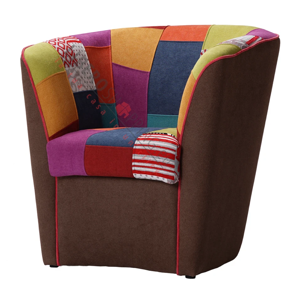 Fauteuil pour salle d'attente de bureau à domicile en tissu patchwork fait main  - Photo 3/4
