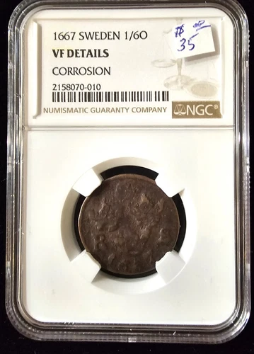 Sweden 1667 1/6 Ore NGC VF Details Old Copper Coin