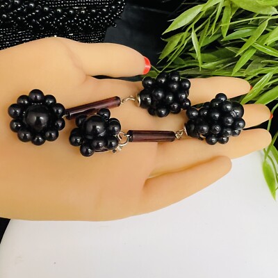 Vintage Alluring Black Berry Lucite Tortoise Dangle Earrings OOAK 80s Y2K 1116