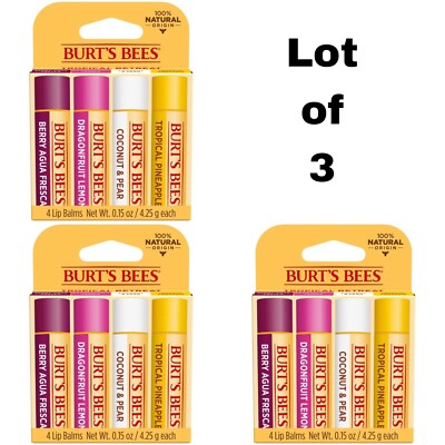 Burt's Bees 100% Natural Moisturizing Lip Balm TROPICAL Pineapple Berry Lot Of 3