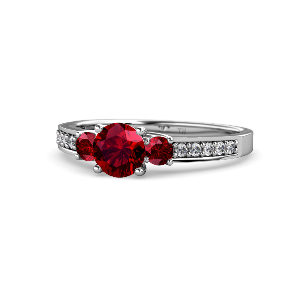 rubyページ Ruby Three Stone Ring with Side Diamond 1.44 ctw in 14K Gold JP