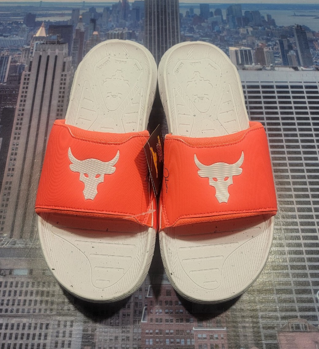 Under Armour x Project Rock 3 Slide Sandal Orange/White Size 14