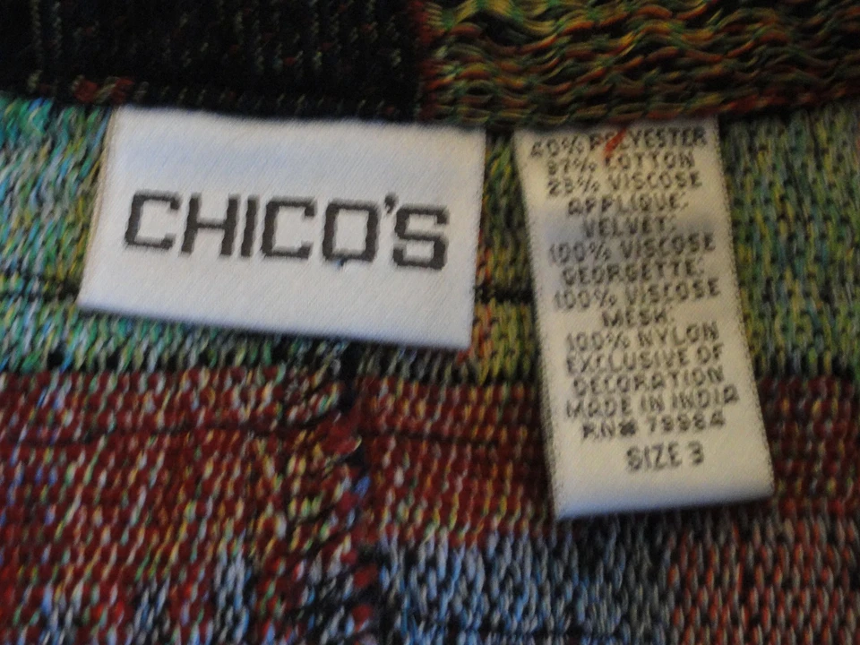 Chaqueta Chico's 3 Misses XL Negra Roja Azul Verde Tapiz Cuentas Lentejuelas Bordado Foto 2 de 4