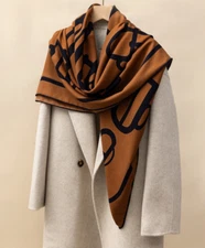 70% Cashmere & 30% Silk Wrap Scarf Shawl Brown Horsebit Bandana Kerchief 51''