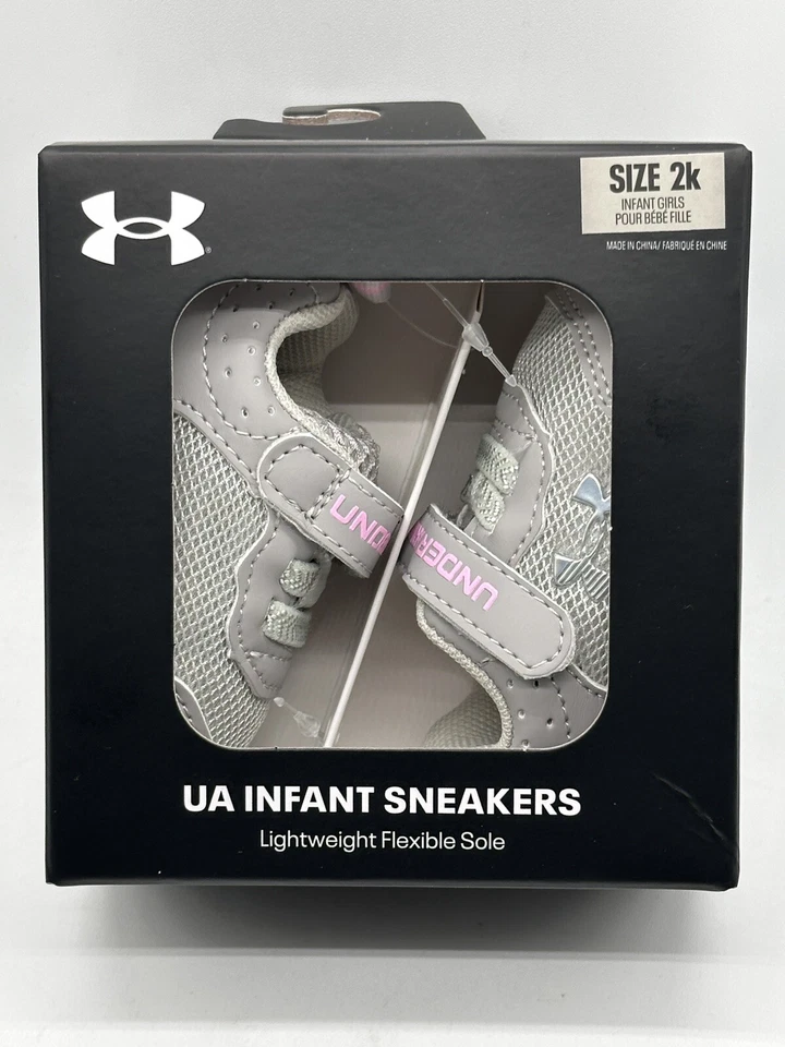 NEW UNDER ARMOUR UA INFANT SNEAKERS LIGHT WEIGHT FLEXIBLE SOLE GILR SIZE 2K SILV - Image 3 of 4