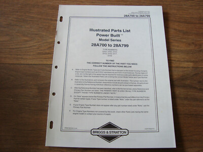 Briggs & Stratton Illustrated Parts List Power Built 28A700 To 28A799 PWI