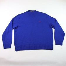Vintage Polo Ralph Lauren Knit Sweater Blue Pullover Crew XL Cotton