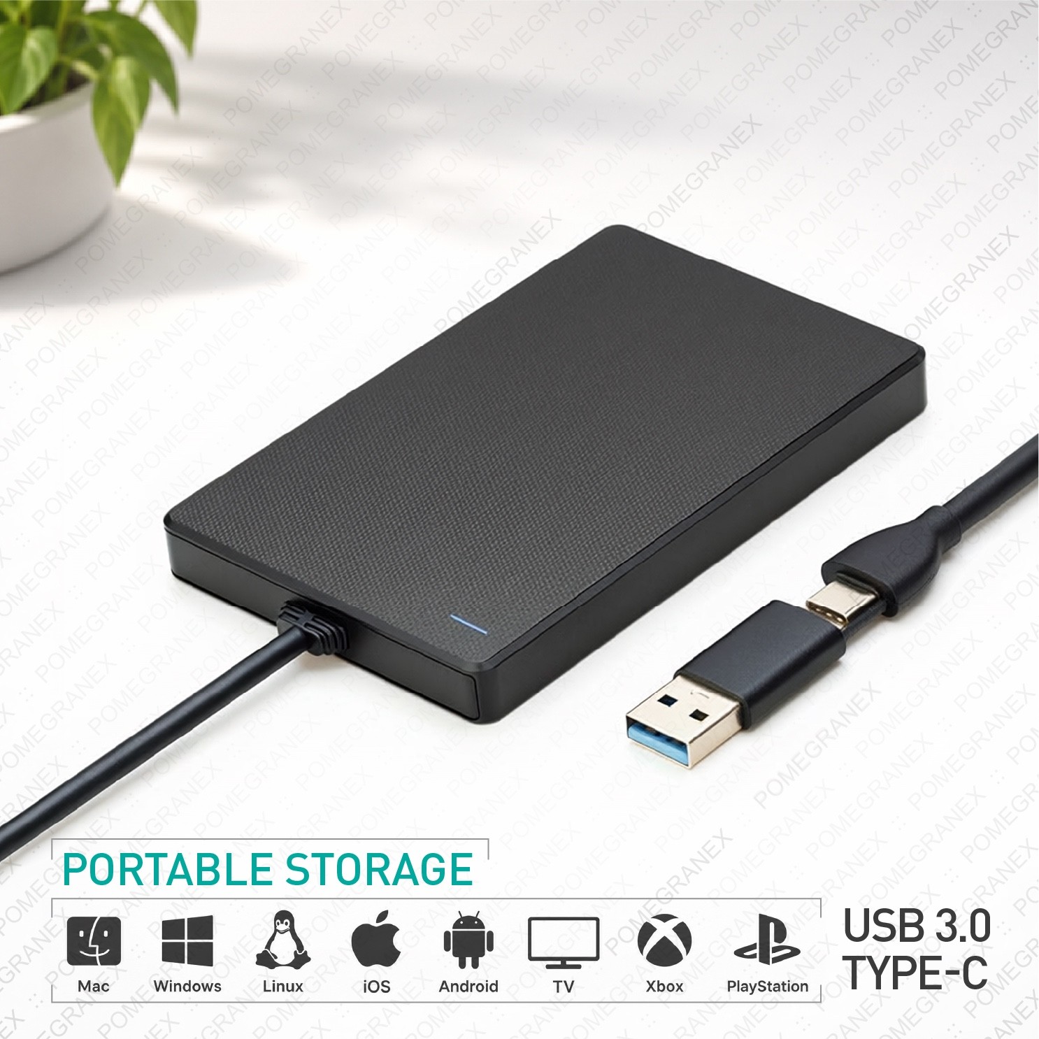 External Hard Drive Portable Storage HDD SSD USB-C 3, Phone PC Laptop TV Xbox PS