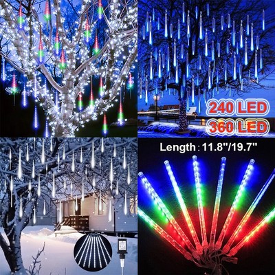 240/360 LED String Lights Meteor Shower Rain 10Tube Xmas Party Garden Tree Decor