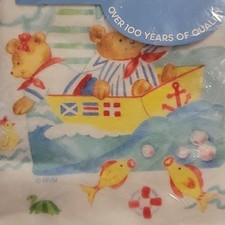 NOS Riegel Teddy Bear Crib Blanket 36  X 45  Fleece Satin Trim Made USA 1980s