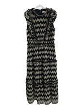 Adelyn Rae Agatha Metallic Gold Chevron Pleated Ruffle Midi Dress Womens Size XL
