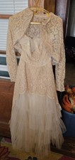 Ivory Lace Tulle Wedding Dress with Matching Jacket Vintage Style Regular Size