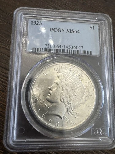 Peace Silver Dollar 1923 - 90% Silver Verified - PCGS MS64