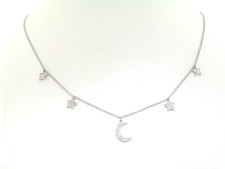 Collier Kettec 750 Gold 18K Weißgold Mond Sterne 52 Diamanten Top Wesselton Si