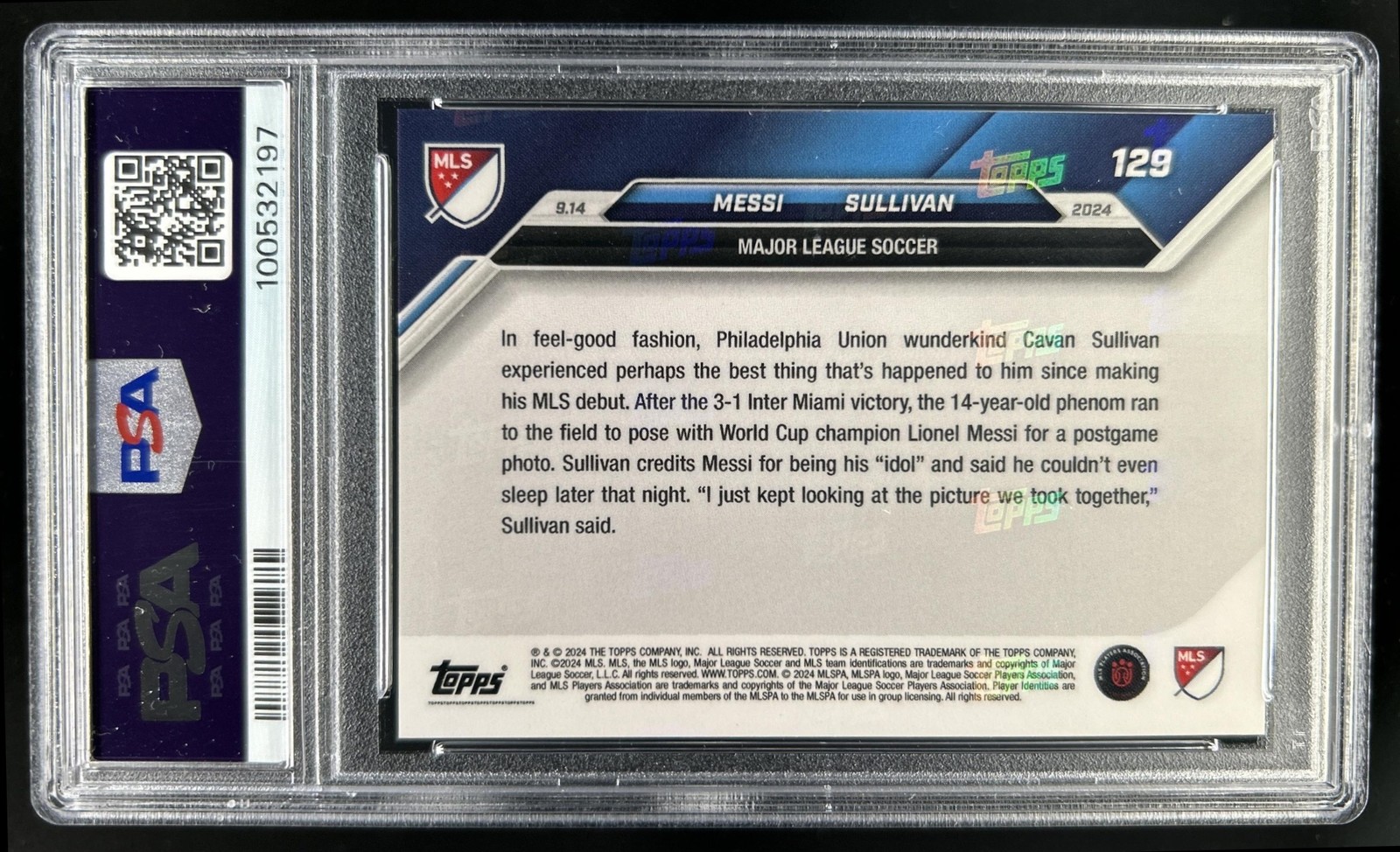 2024 Topps Now MLS Lionel Messi Cavan Sullivan #129 PSA 10 GEM MINT view 2