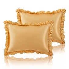 Ruffled Queen Satin Pillowcase Set of 2, Gold