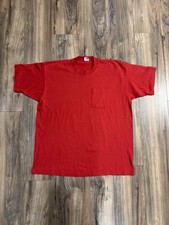 Vintage 90’s BVD Red Pocket Tee Blank Single Stitch Shirt 2XL USA Made 50/50