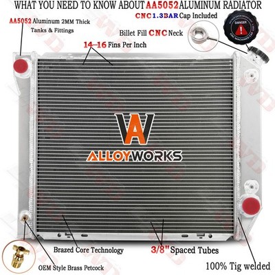 2 Row Aluminum Radiator For 1980-1984 Ford F150 F250 F350 Bronco F100 4.9L L6