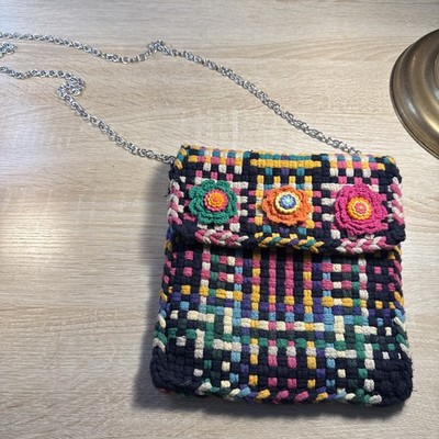 Handmade Crochet Type Crossbody Bag Boho Floral Colorful purse chain strap