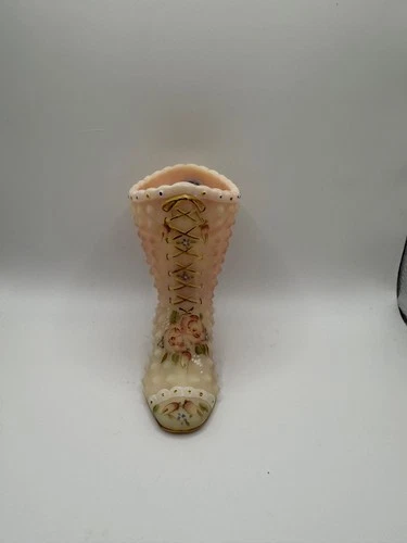 Fenton UV Burmese Hobnail Boot/Shoe Hand Painted Signed Robinson