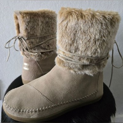 TOMS Nepal Boots Womens Size 8.5 Suede Ankle Lace Up Comfort Winter