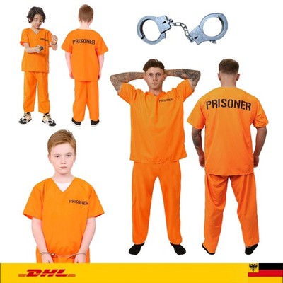 Damen/Herren/Kinder Karneval Kostüm Gefangener Sträfling Häftling Overall Orange