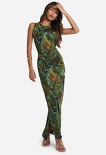 Boohoo Script Print Mesh Racer Neck Maxi Dress