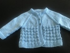 Hand Knitted - New - 6-9 month Blue Baby Cardigan with 3 Button closure - Unisex