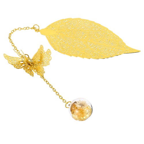 Metal Leaf Bookmark Butterfly Book Marks Page Markers Gift Box, Yellow - Picture 4 of 7