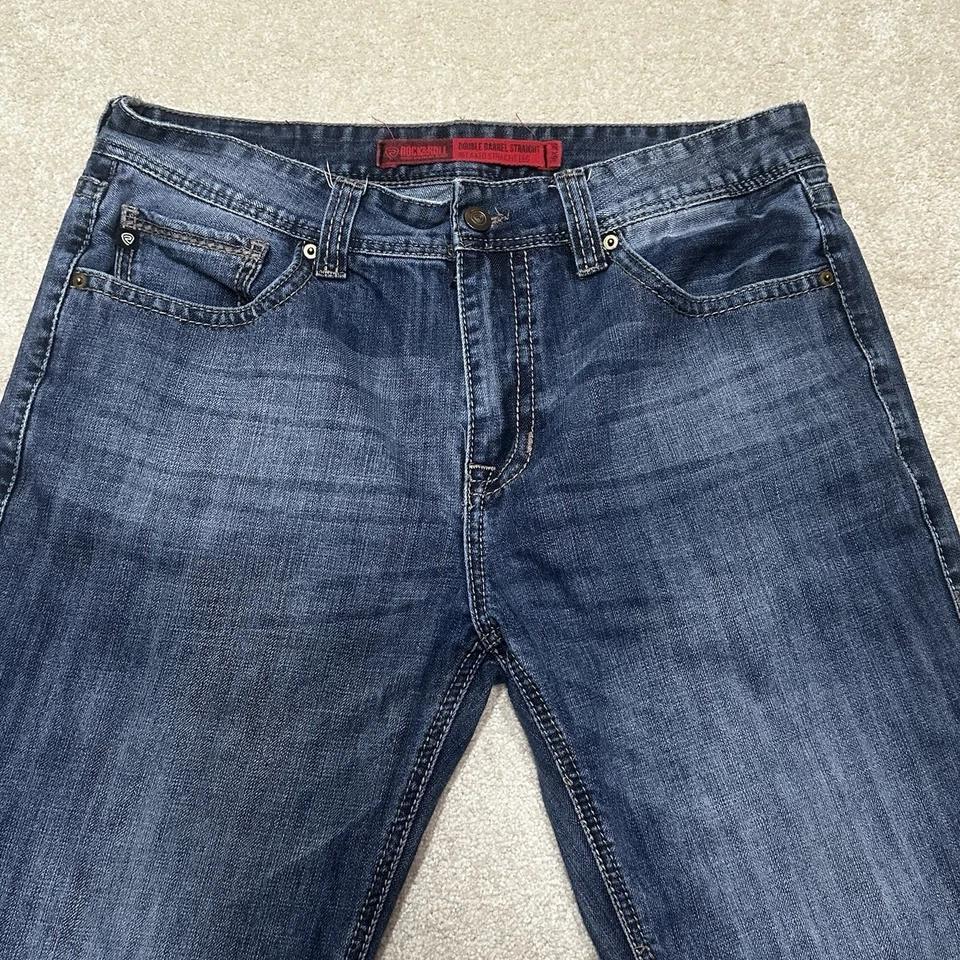 Rock & Roll Cowboy Jeans Mens 36x36 Blue Double Barrel Straight Leg - Image 3 of 4