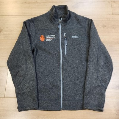 Stio Wilcox Fleece Jacket Mens Medium Gray Full Zip Outdoor Hiking ISU Embroider