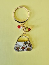 Sparkly Bling Handbag Charm Key Ring Beaded Purse Accessory