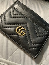 GUCCI Card Case Black Marmont Quilted Chevron Credit Wallet with Logo