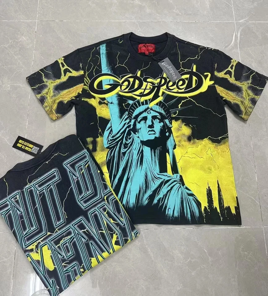 Camiseta Godspeed Estatua de la Libertad Rayo Manga Corta Para Hombre Foto 4 de 4