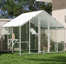 77'' Walk in Catio Outdoor Cat Enclosure Cat House w/7 Platforms 2 Resting Boxes