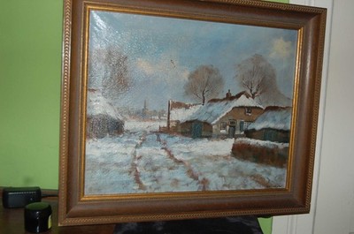 Gemälde Öl/Lwnd Winter Dorf Gehöft Kees Meyer Stadtansicht