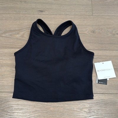 BEYOND YOGA Black PowerBeyond Strive Cropped Tank Medium Support Shelf Bra Sz S