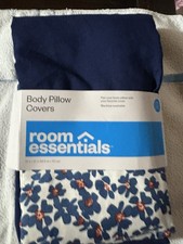 Room Essentials Body Pillow Covers, 2-Pack 20in X 52in Navy Blue/Flower