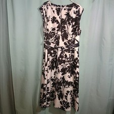 Calvin Klein Black White Floral Dress Womens Sleeveless Fit Flare.