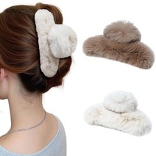2 Pack Large Fluffy Fuzzy Hair Claw Clips for Women, 5.9" Coffee  Off-white