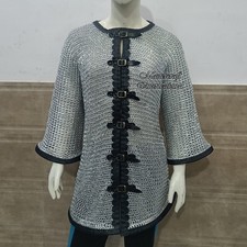 Aluminum Chainmail Shirt Flat Riveted Ring Full Sleeve Leather Trim Knight Armor