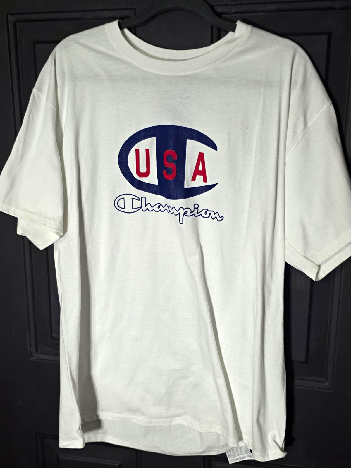 Champion Men's USA Graphic Logo Crew Neck Short Sleeve T-Shirt White L