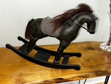 Vintage Decorative Rocking Horse Leather With Wooden Wool Trim 16  H