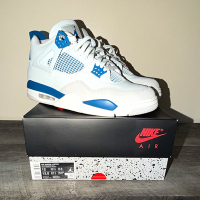 Jordan Air Jordan 4 Retro Men s White/Blue Mid Top Lace-Up Basketball Sneakers