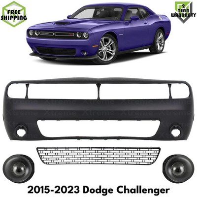 Front Bumper Cover Paintable & Fog Lights Kit For 2015-2023 Dodge Challenger