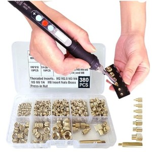 Heat Set Insert Tool Kit: 60W Digital Iron & 380-Piece Brass Threaded Nut Set