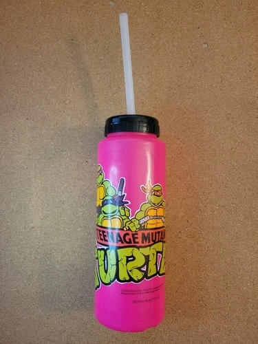TMNT TEENAGE MUTANT NINJA TURTLES WATER BOTTLE SPORTS BOTTLE 1988 PINK RED