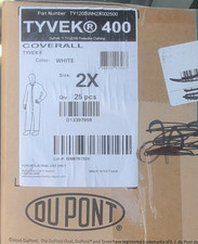 DuPont Tyvek 400 White Coverall, Size 2X, 25 pcs TY120SWH2X002500