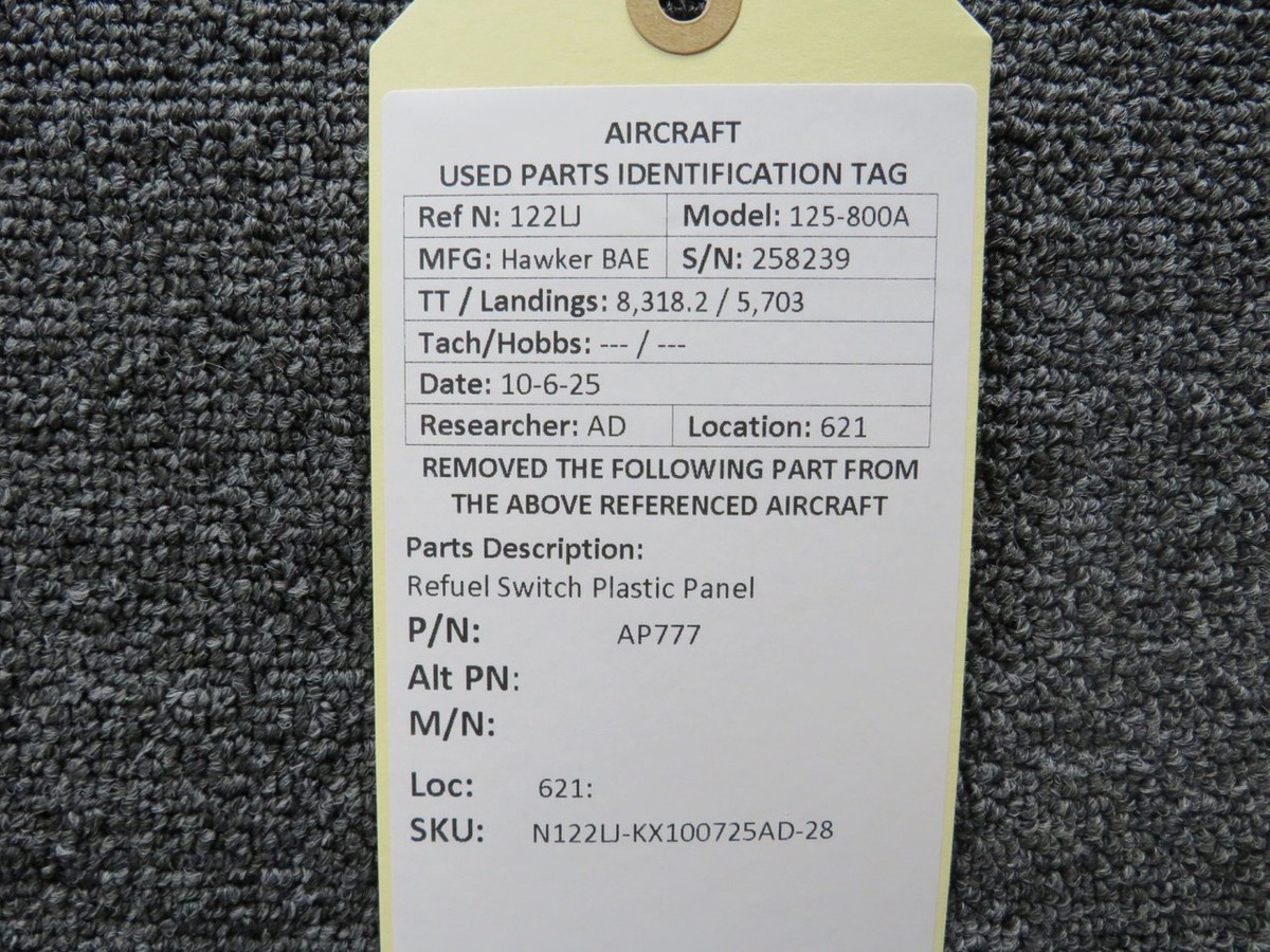 AP777 Hawker BAE 125-800A Refuel Switch Plastic Panel | eBay