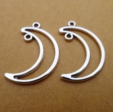 Clearance 50PCS Antique Silver Tone Crescent Moon Connector Charm Pendant JHS537